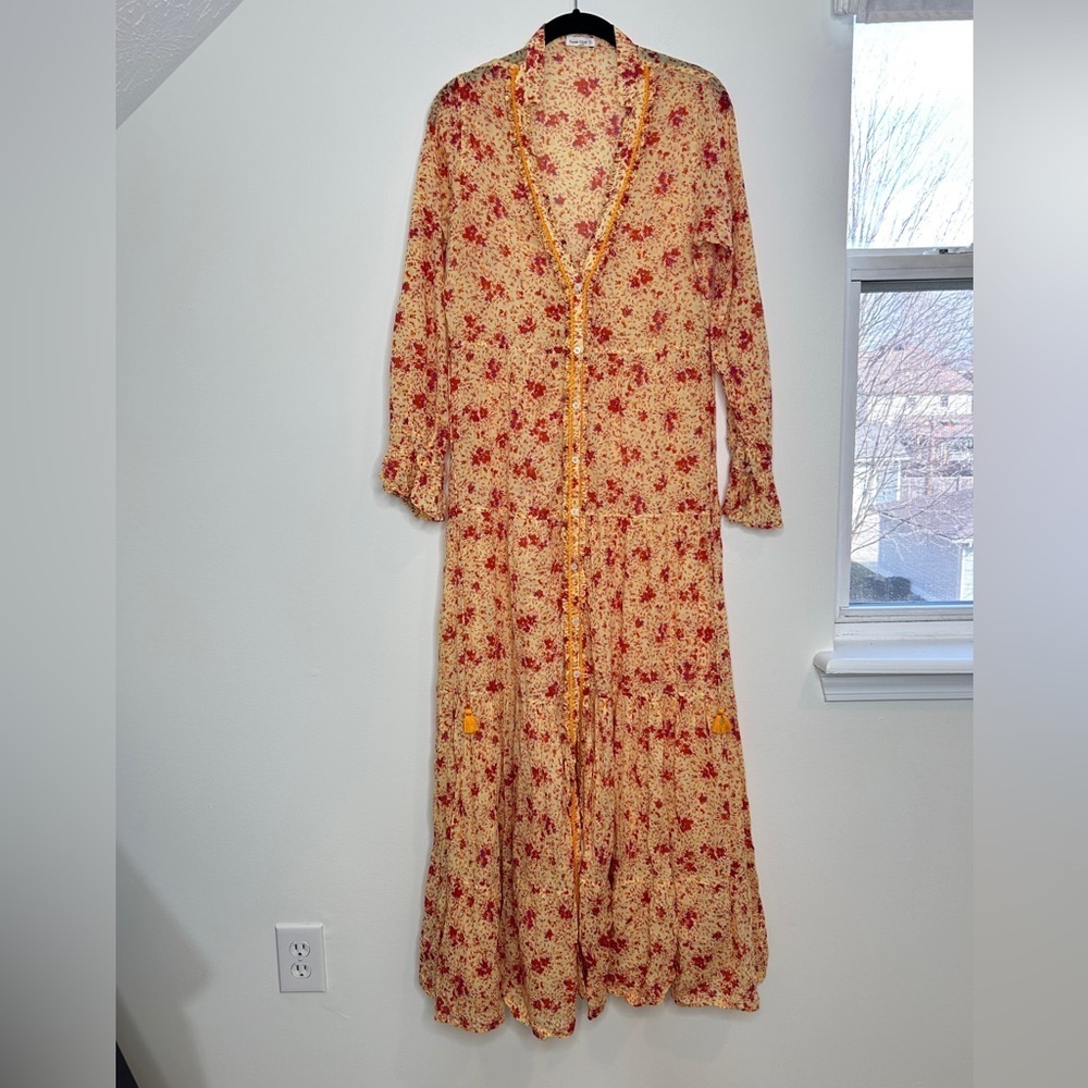 Poupette St. Bart Rita Floral Maxi Dress Pink Yellow Size Medium - Picture 4 of 12
